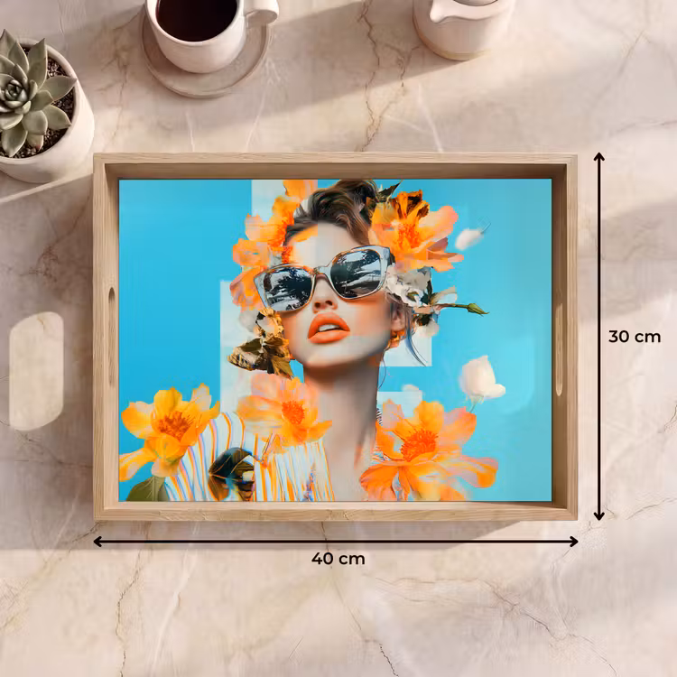 Dienblad - Bloemen - Vrouw - Zonnebril - Blauw — 9