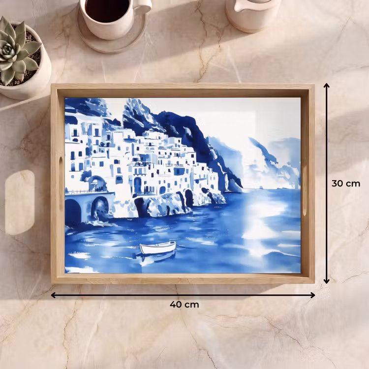 Dienblad - Dorp - Rotswand - Roeiboot - Water — 9