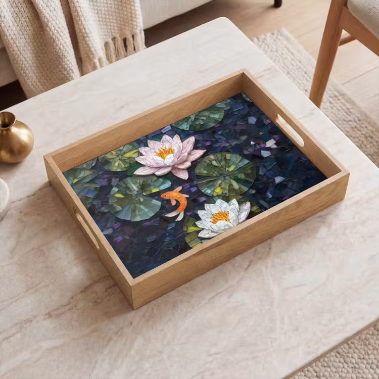 Dienblad - Glasstukjes - Leliebladeren - Vis - Oranje — 2