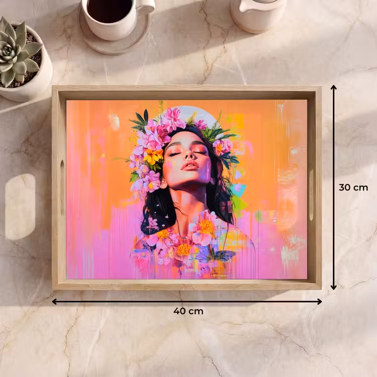 Dienblad - Portret - Bloemenkroon - Vrouw — 9