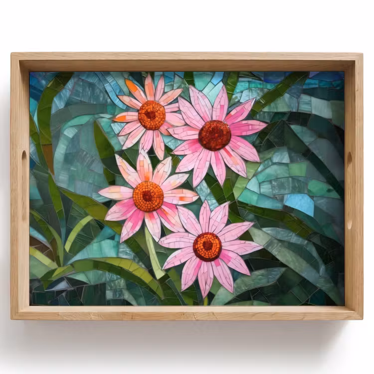Dienblad - Bloemen - Roze - Glasmozaïek — 1