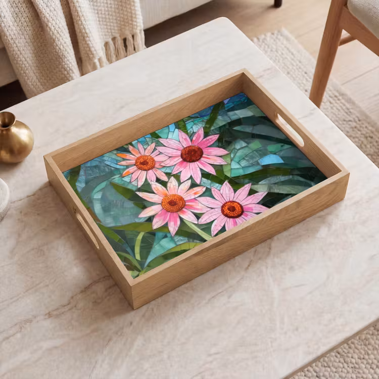 Dienblad - Bloemen - Roze - Glasmozaïek — 2