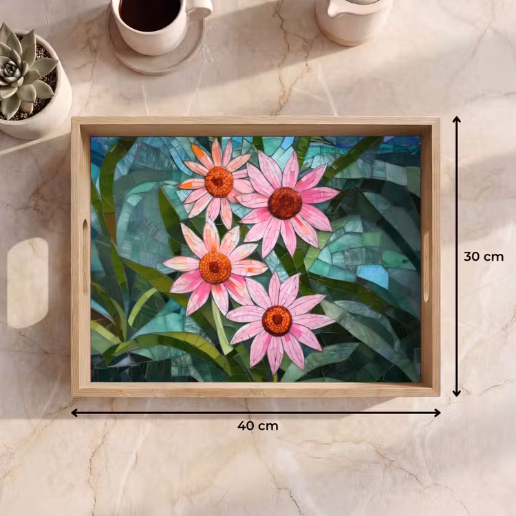 Dienblad - Bloemen - Roze - Glasmozaïek — 9