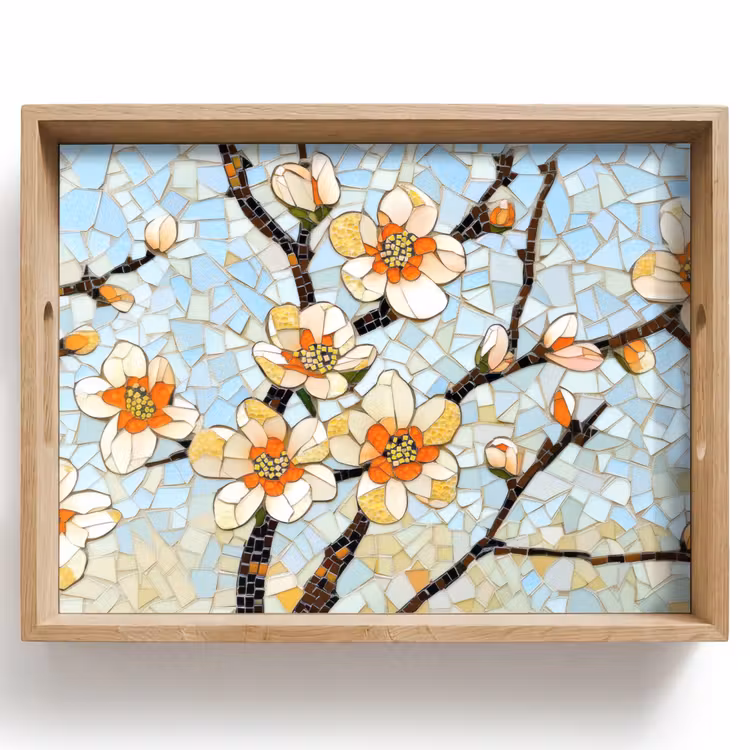 Dienblad - Bloesems - Wit - Mozaïek - Tak — 1