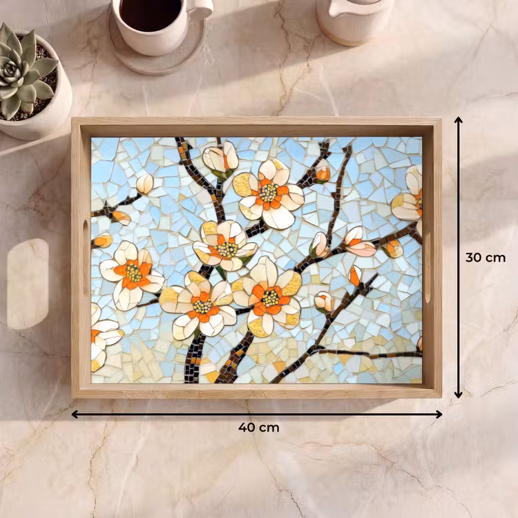 Dienblad - Bloesems - Wit - Mozaïek - Tak — 9