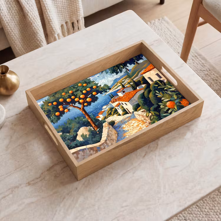 Dienblad - Huizen - Mozaïek - Sinaasappelbomen - Zee — 2