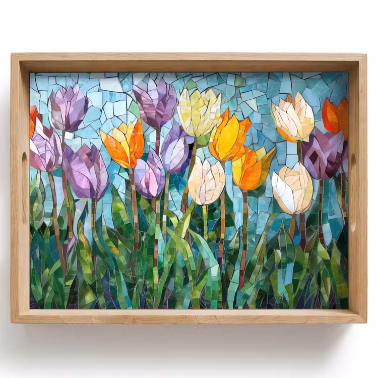 Dienblad - Mozaïek - Veld - Tulpen - Kleurrijk — 1