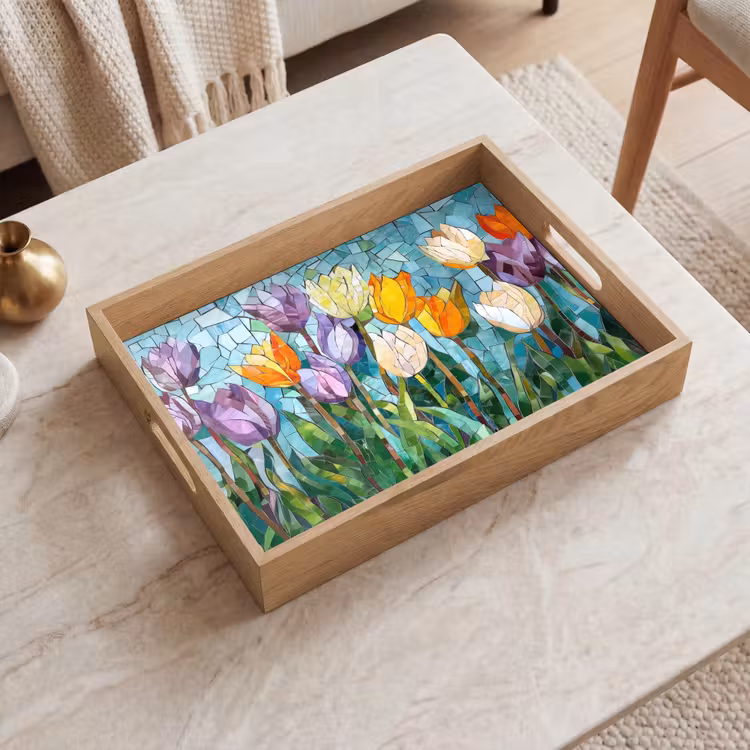 Dienblad - Mozaïek - Veld - Tulpen - Kleurrijk — 2