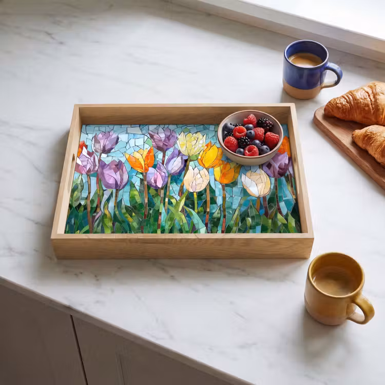 Dienblad - Mozaïek - Veld - Tulpen - Kleurrijk — 4
