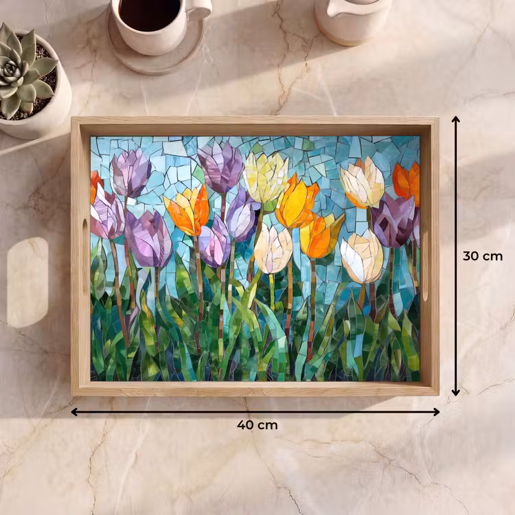 Dienblad - Mozaïek - Veld - Tulpen - Kleurrijk — 9