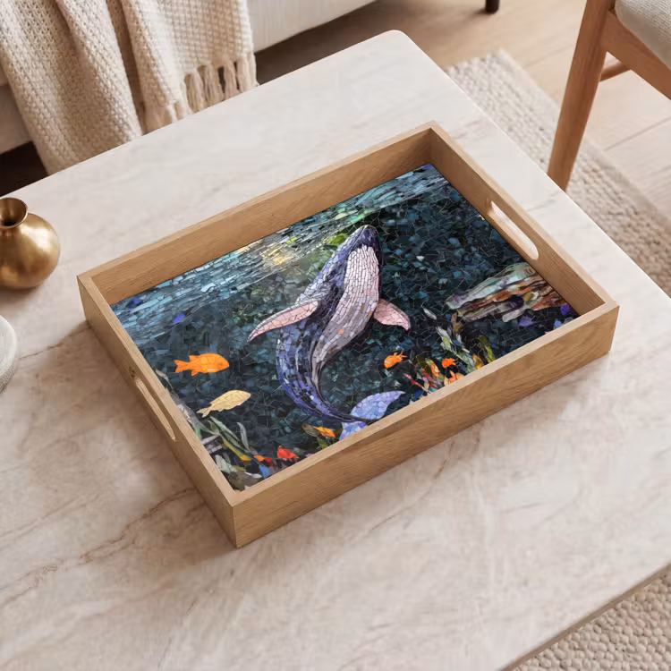 Dienblad - Mozaïek - Walvis - Koraal - Water — 2