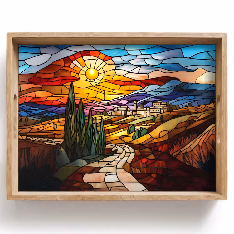 Dienblad - Mozaïek - Zon - Landschap - Dorp — 1
