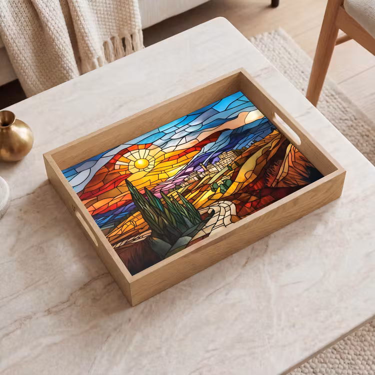 Dienblad - Mozaïek - Zon - Landschap - Dorp — 2