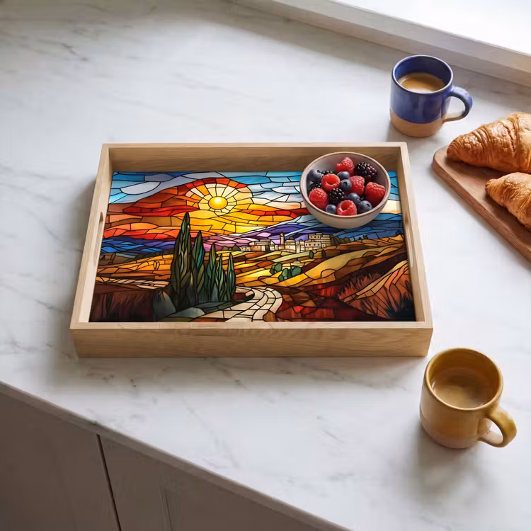 Dienblad - Mozaïek - Zon - Landschap - Dorp — 4