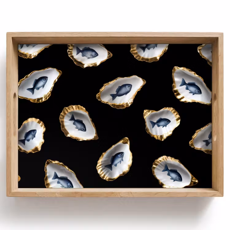 Dienblad - Oesters - Vissen - Blauw - Goud — 1