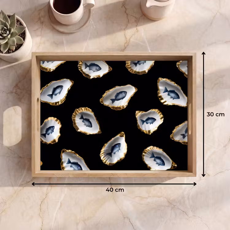 Dienblad - Oesters - Vissen - Blauw - Goud — 9