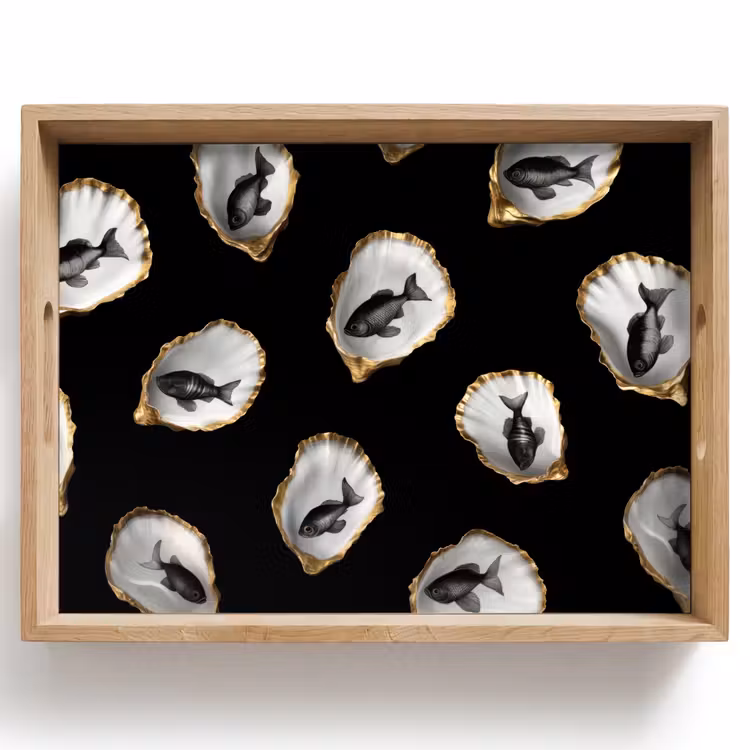 Dienblad - Oesters - Zwart - Vissen - Goud — 1