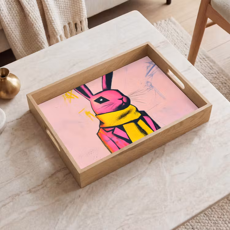 Dienblad - Abstract - Konijn - Sjaal - Geel — 2