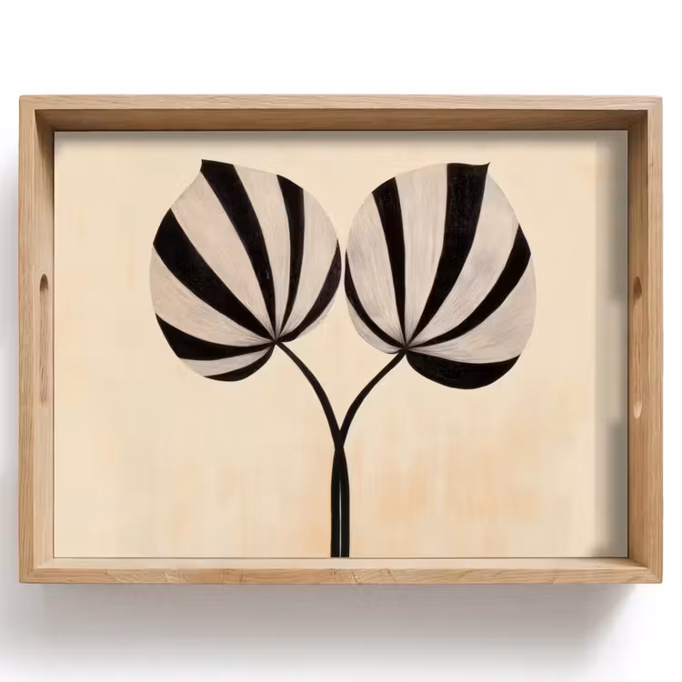 Dienblad - Bladeren - Gestreept - Stengel - Beige — 1