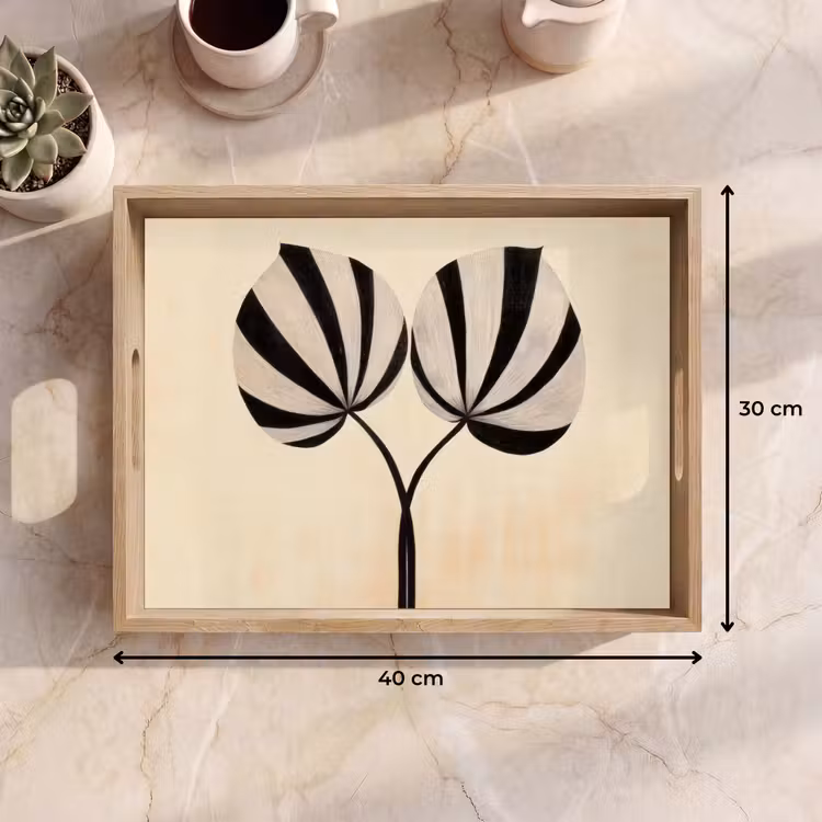 Dienblad - Bladeren - Gestreept - Stengel - Beige — 9