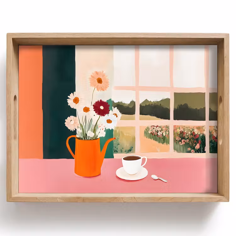 Dienblad - Bloemen - Koffie - Raam — 1
