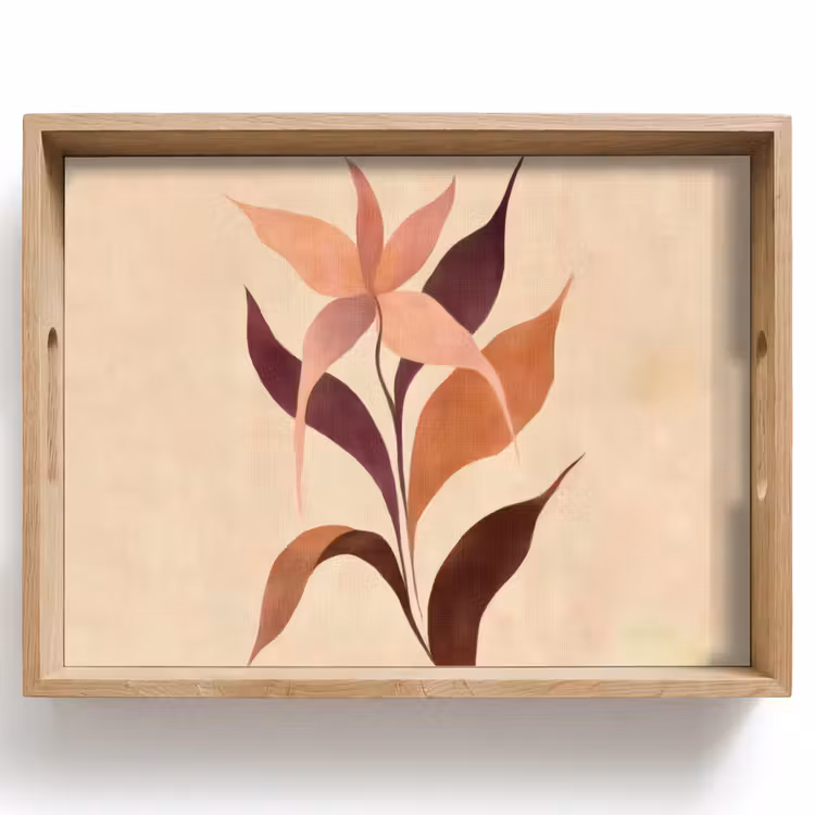 Dienblad - Minimalistisch - Bloem - Bladeren - Beige — 1