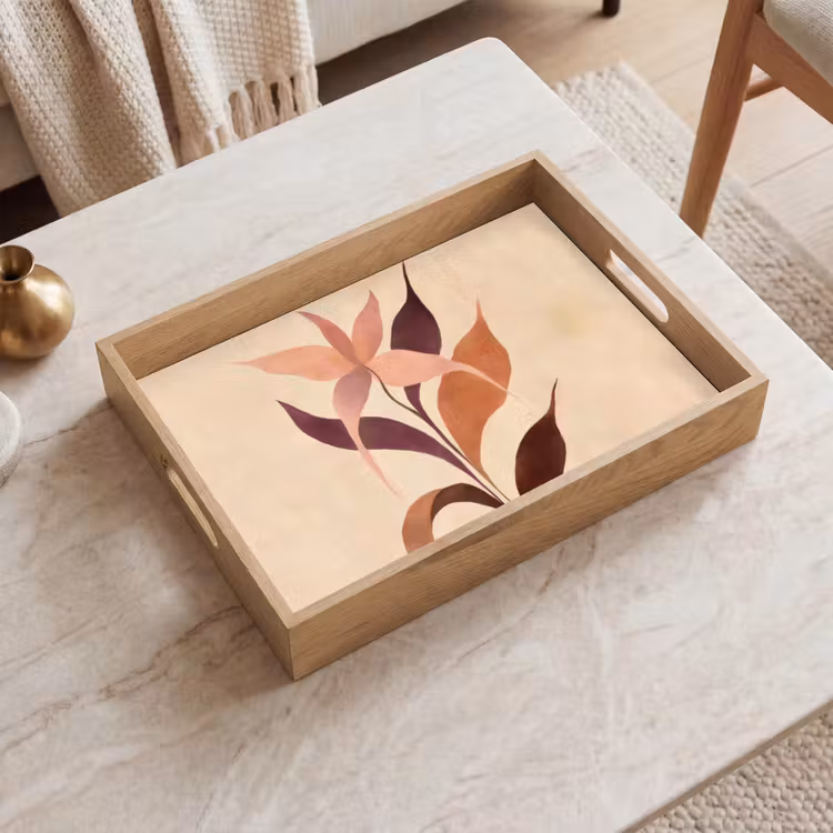 Dienblad - Minimalistisch - Bloem - Bladeren - Beige — 2