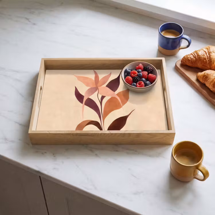 Dienblad - Minimalistisch - Bloem - Bladeren - Beige — 4