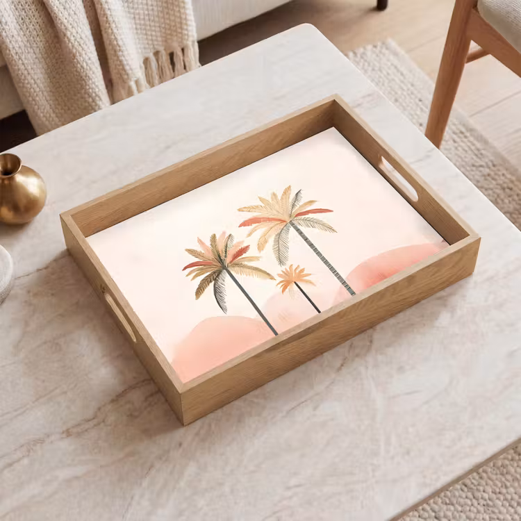 Dienblad - Palmbomen - Heuvels - Minimalistisch - Zachtroze — 2