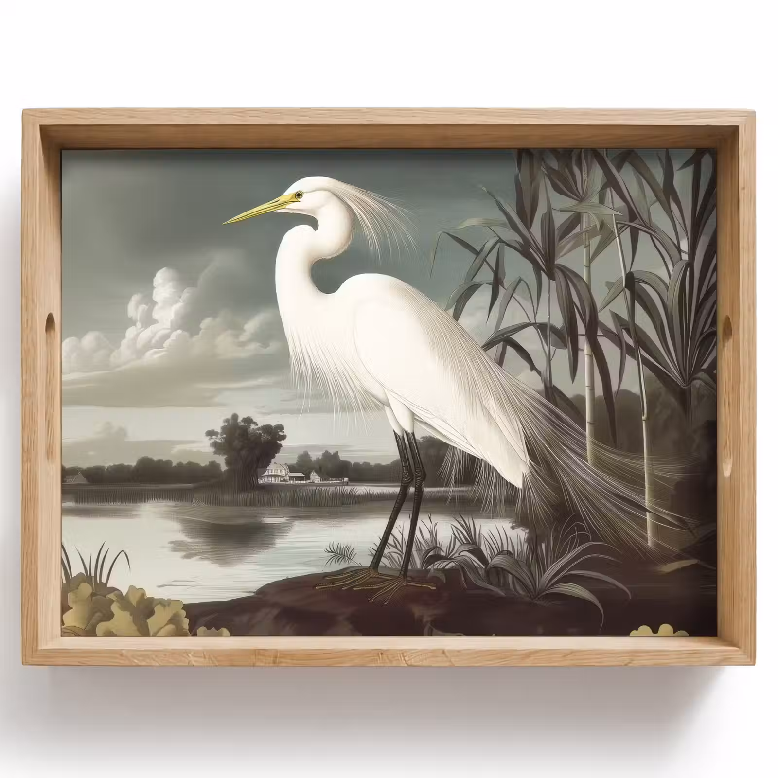 Dienblad - Reiger - Planten - Wolken - Wit — 1