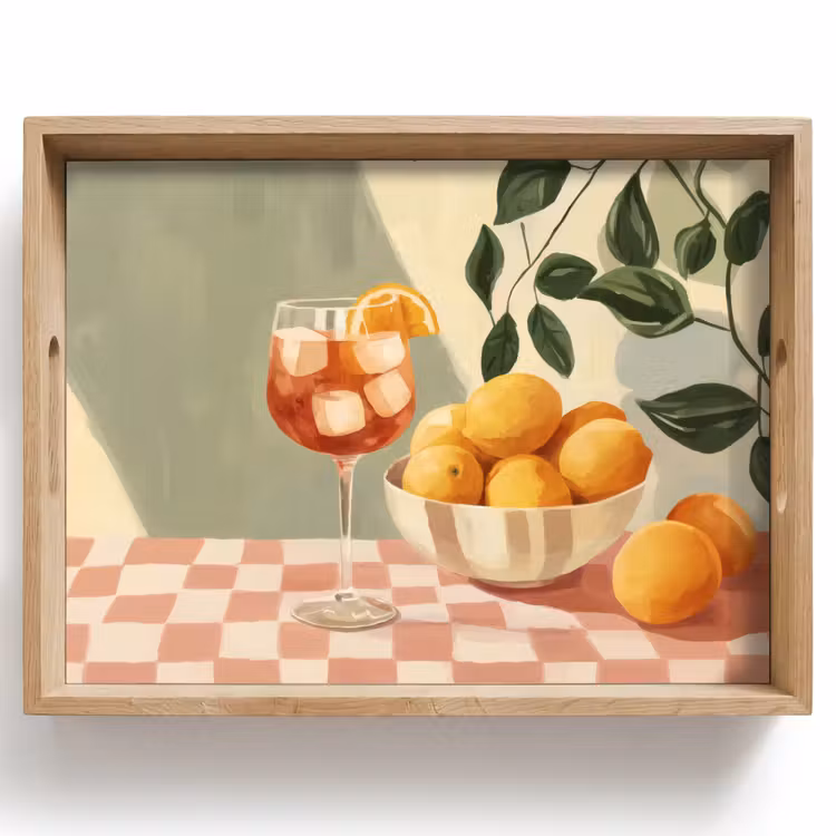 Dienblad - Citroenen - Glas - Tafelkleed - Geblokt — 1
