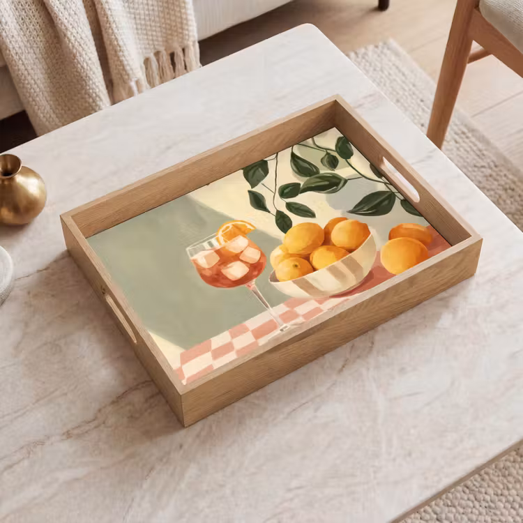 Dienblad - Citroenen - Glas - Tafelkleed - Geblokt — 2