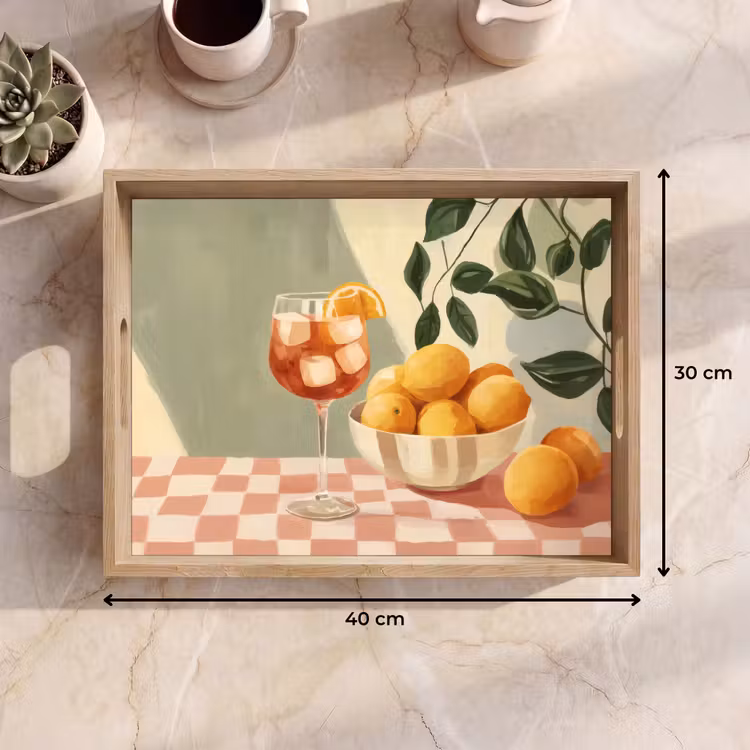 Dienblad - Citroenen - Glas - Tafelkleed - Geblokt — 9