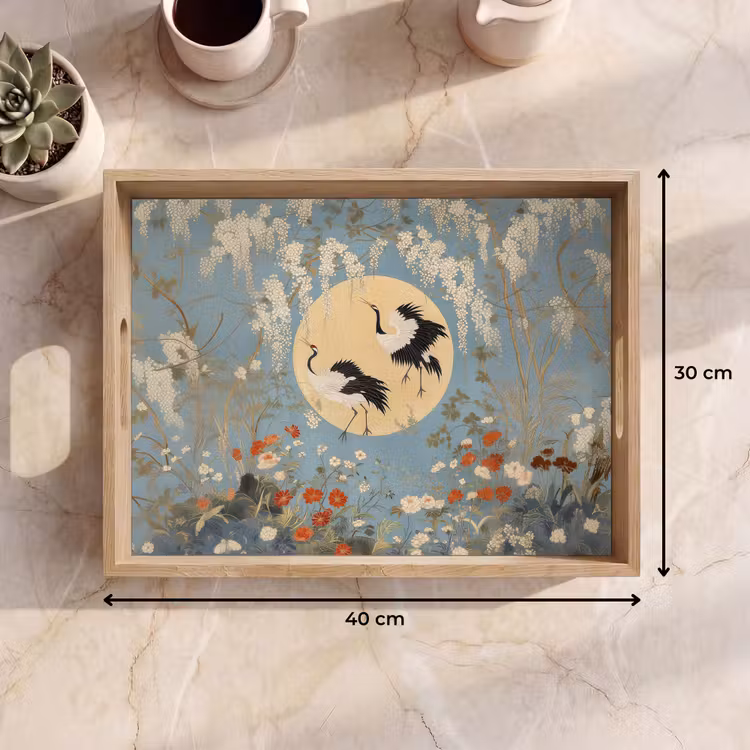 Dienblad - Kraanvogels - Maan - Bloemen - Blauw — 9