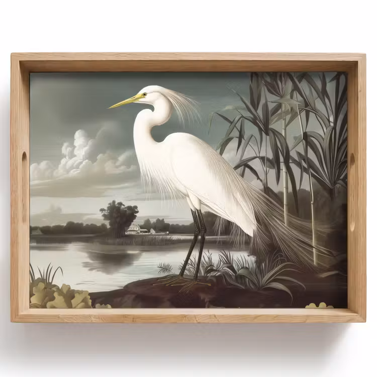 Dienblad - Reiger - Planten - Wolken - Wit — 1