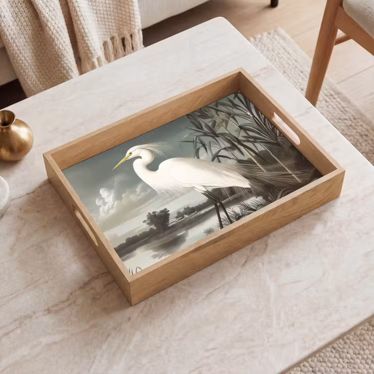 Dienblad - Reiger - Planten - Wolken - Wit — 2