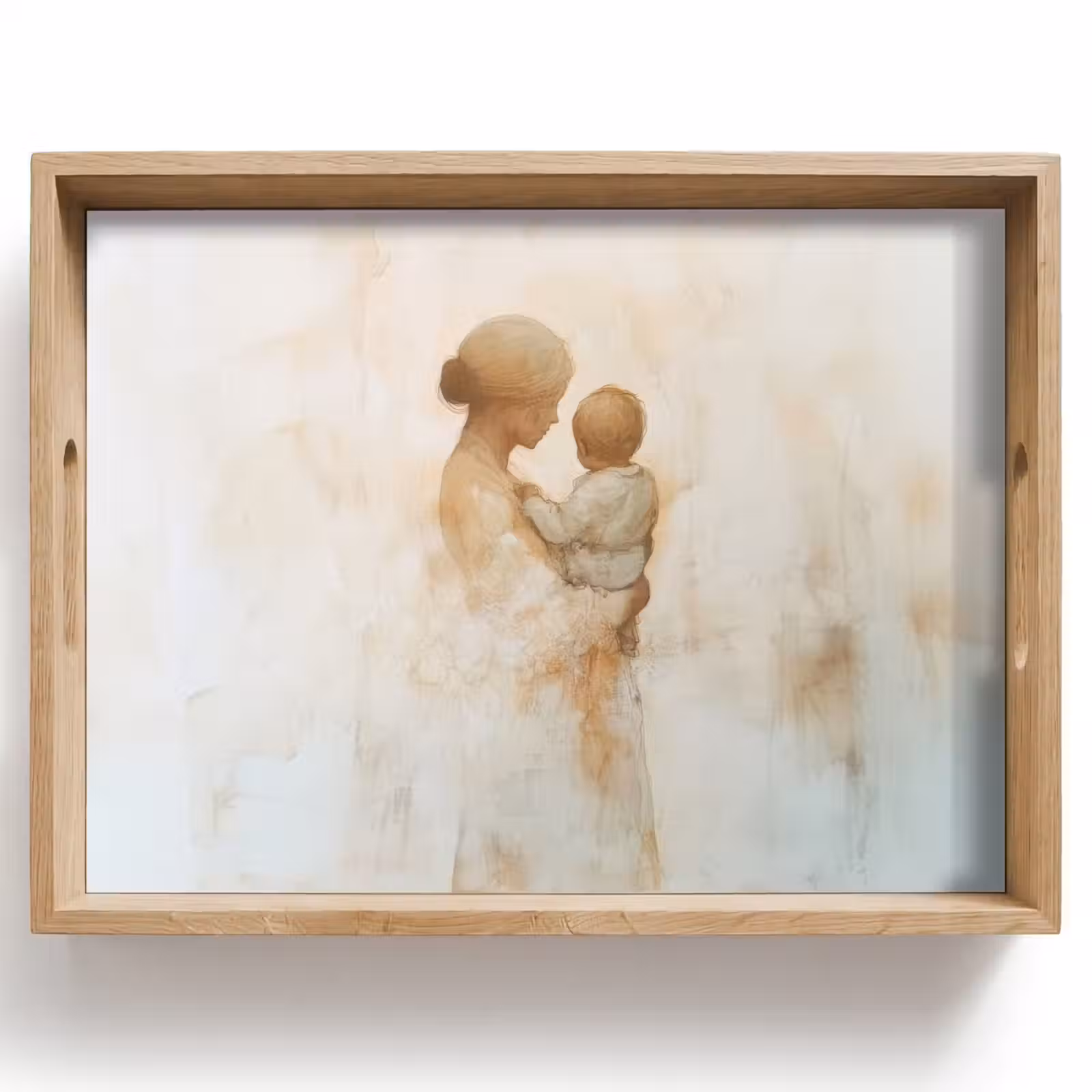 Dienblad - Kind - Moeder - Waterverfschilderij — 1