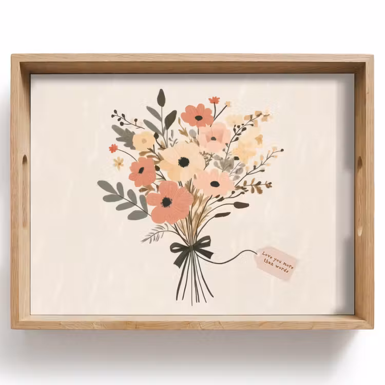 Dienblad - Bloemen - Quote - Beige - Lint — 1