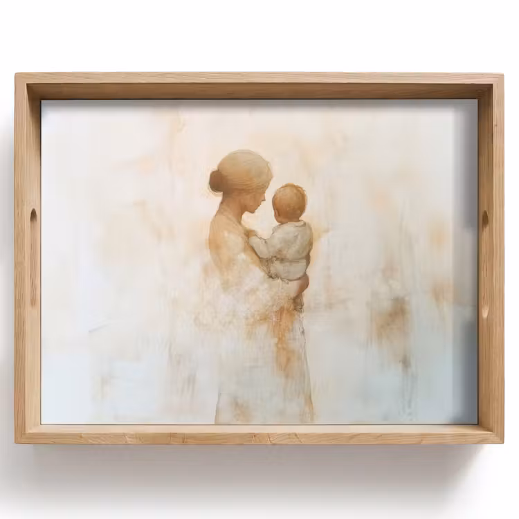Dienblad - Kind - Moeder - Waterverfschilderij — 1