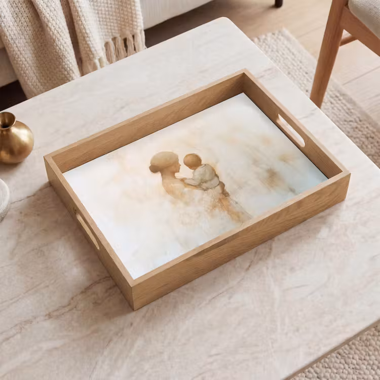 Dienblad - Kind - Moeder - Waterverfschilderij — 2