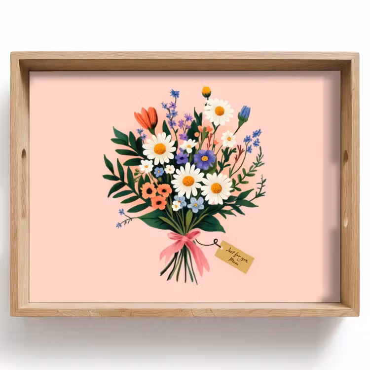 Dienblad - Margrieten - Boeket - Strikje - Roze — 1