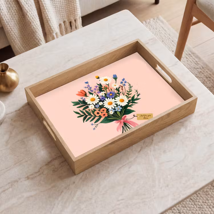Dienblad - Margrieten - Boeket - Strikje - Roze — 2