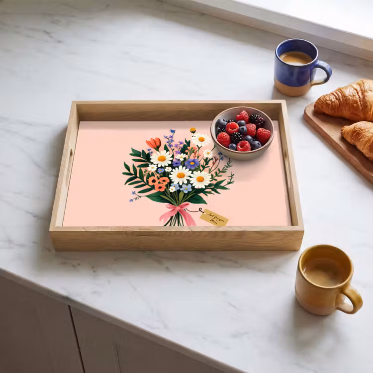 Dienblad - Margrieten - Boeket - Strikje - Roze — 4