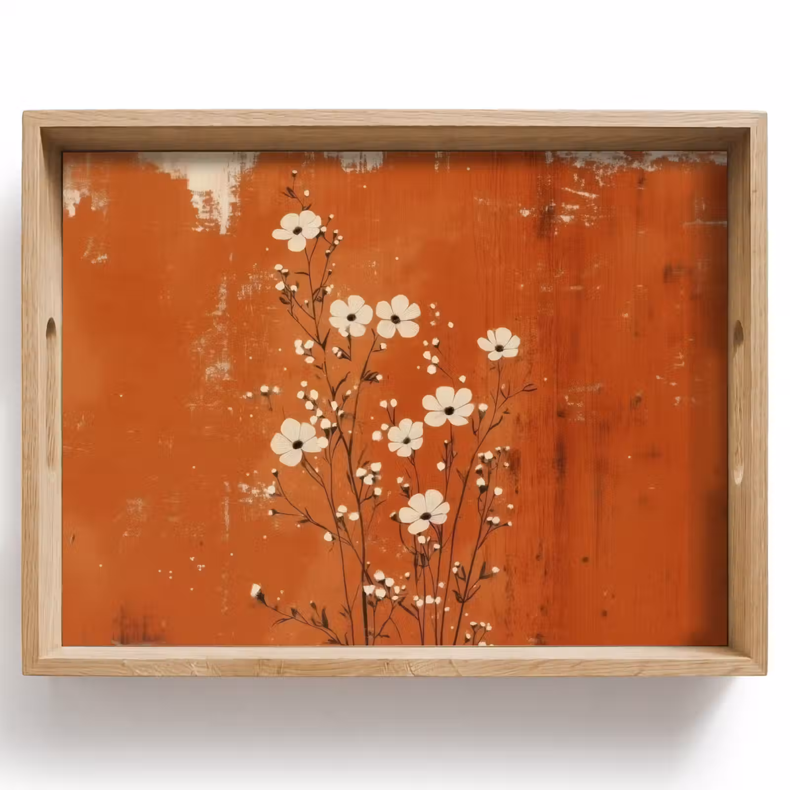 Dienblad - Bloemen - Wit - Subtiel - Roestkleur — 1