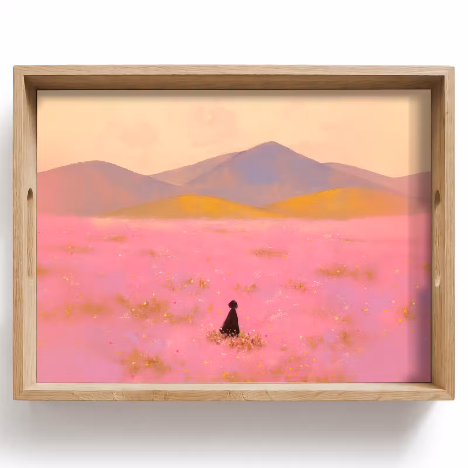 Dienblad - Bloemenweide - Heuvels - Silhouet - Roze — 1