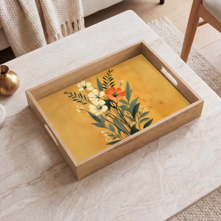 Dienblad - Bladeren - Boeket - Bloemen - Geel — 2