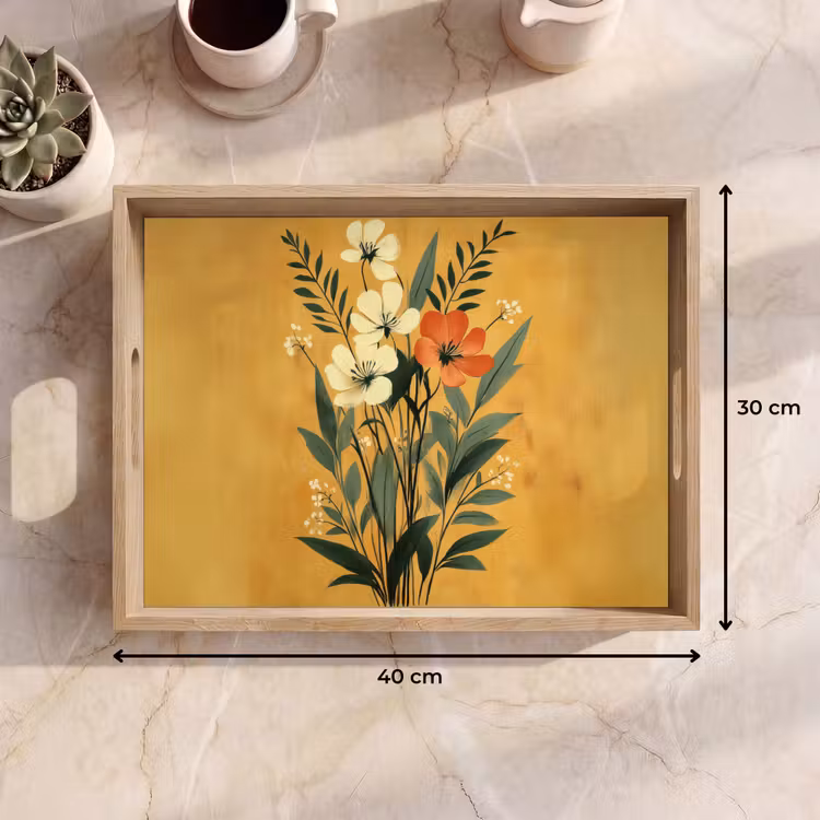 Dienblad - Bladeren - Boeket - Bloemen - Geel — 9
