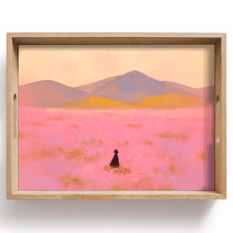 Dienblad - Bloemenweide - Heuvels - Silhouet - Roze — 1