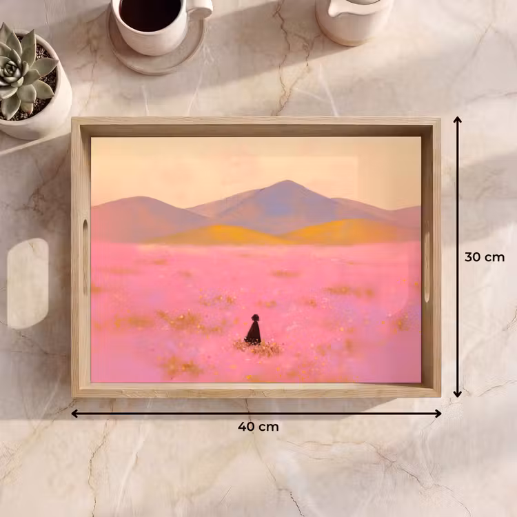 Dienblad - Bloemenweide - Heuvels - Silhouet - Roze — 9