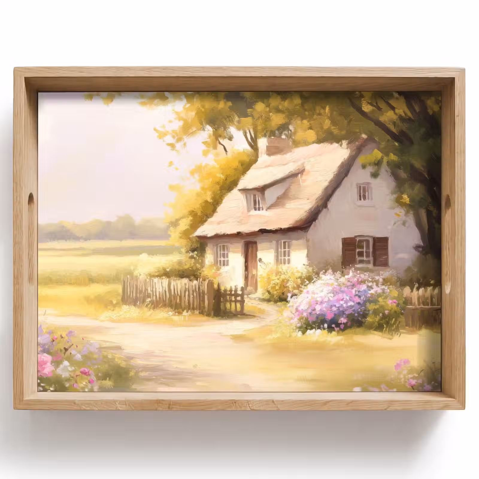 Dienblad - Huisje - Hout - Bloemen — 1